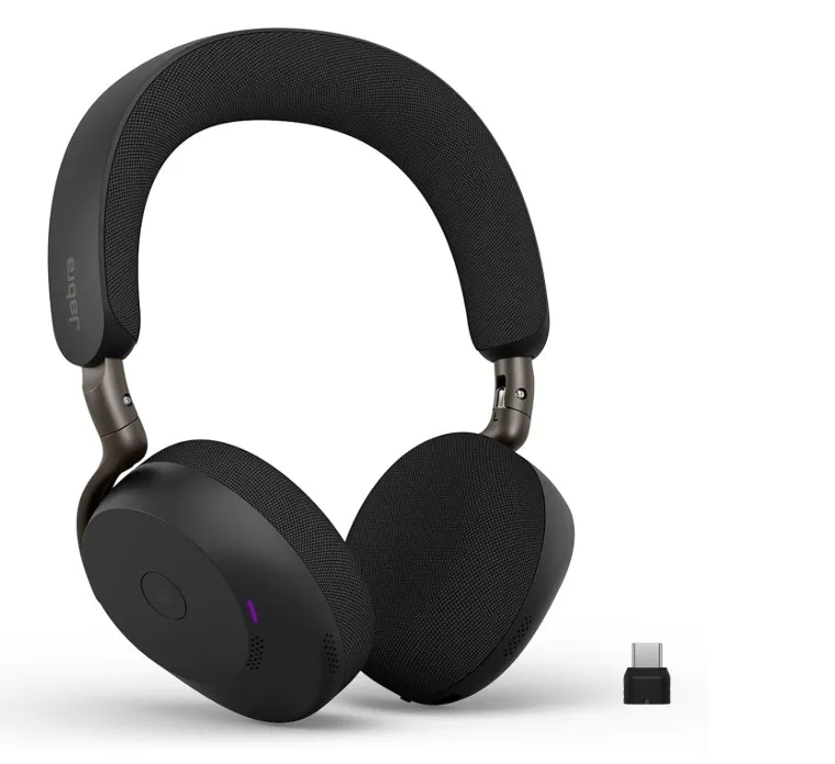Jabra Evolve3 75 Wireless Bluetooth Headset, Link 390c, with AI Noise Cancellation, ClearVoice Microphone, Lightweight On-Ear Office Headset for Microsoft Teams - Black (37599-999-899)