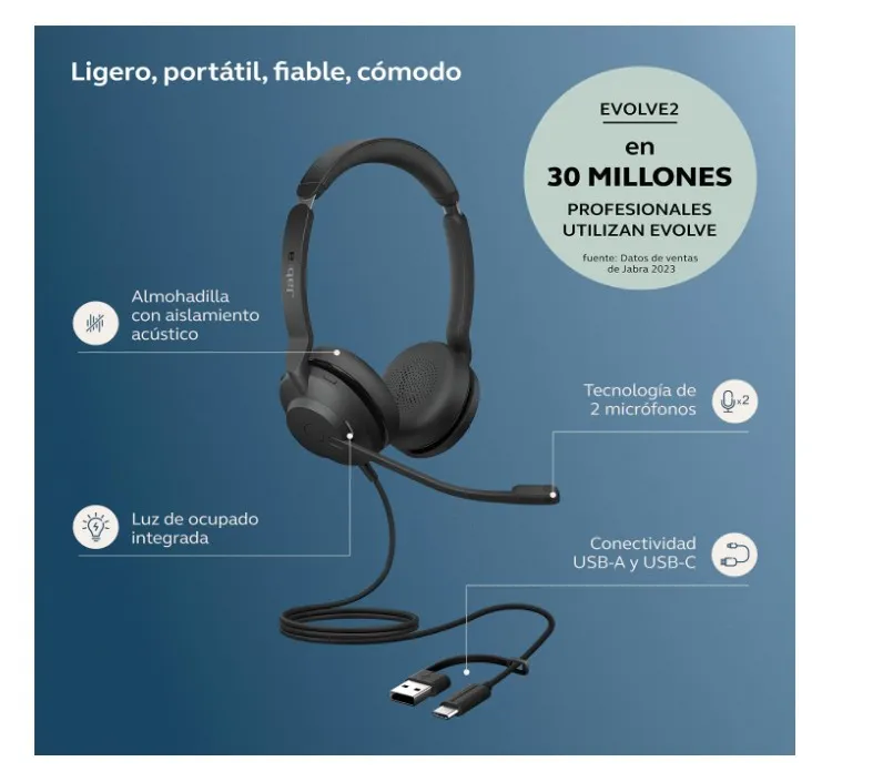 Jabra Evolve2 30 SE, USB C/A, MS Stereo, Telephone On Ear Headset Wired Stereo Black ( 23189-999-779 ) 2