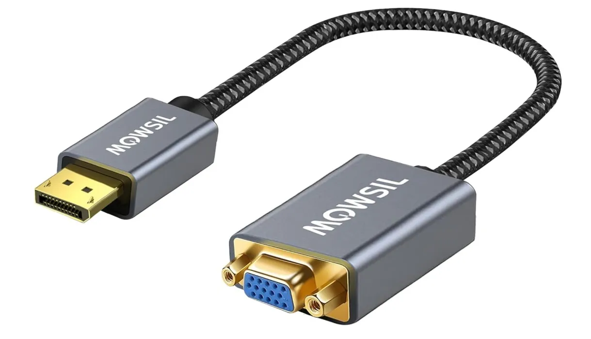 Mowsil DisplayPort to VGA Adapter – Full HD 1080p @ 60Hz Active Converter, Gold-Plated Connector, Aluminum Alloy Shell, Plug & Play DP to VGA Display Adapter
