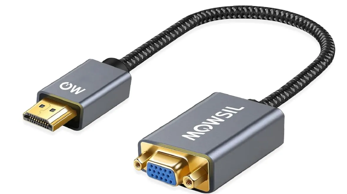 Mowsil HDMI to VGA Adapter – Full HD 1080p Video Converter, Plug & Play Design, Gold-Plated Connector, Aluminum Alloy Body, Braided Cable, Compatible with PC, Laptop, Projector & Monitor