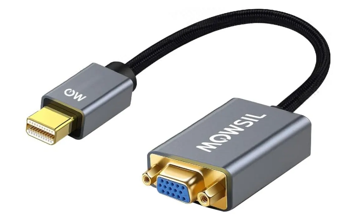 Mowsil Mini DisplayPort (Mini DP) to VGA Adapter – Full HD 1080p@60Hz Active Converter, Gold-Plated Connector, Aluminum Alloy Shell, Plug & Play Design Compatible with MacBook, iMac & Laptop