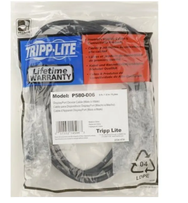 Tripp Lite DisplayPort Cable with Latches, 4K @ 60 Hz, (M/M), 0.91 m (P580-003) 3