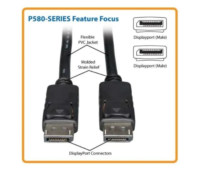 Tripp Lite DisplayPort Cable with Latches, 4K @ 60 Hz, (M/M), 0.91 m (P580-003) 2