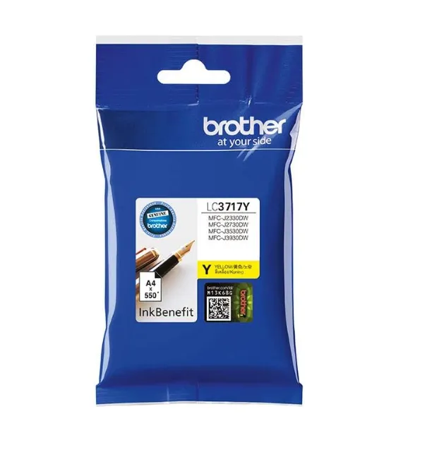 Brother LC3717Y Yellow Ink Cartridge – Genuine Ink – High Yield (~550 Pages)