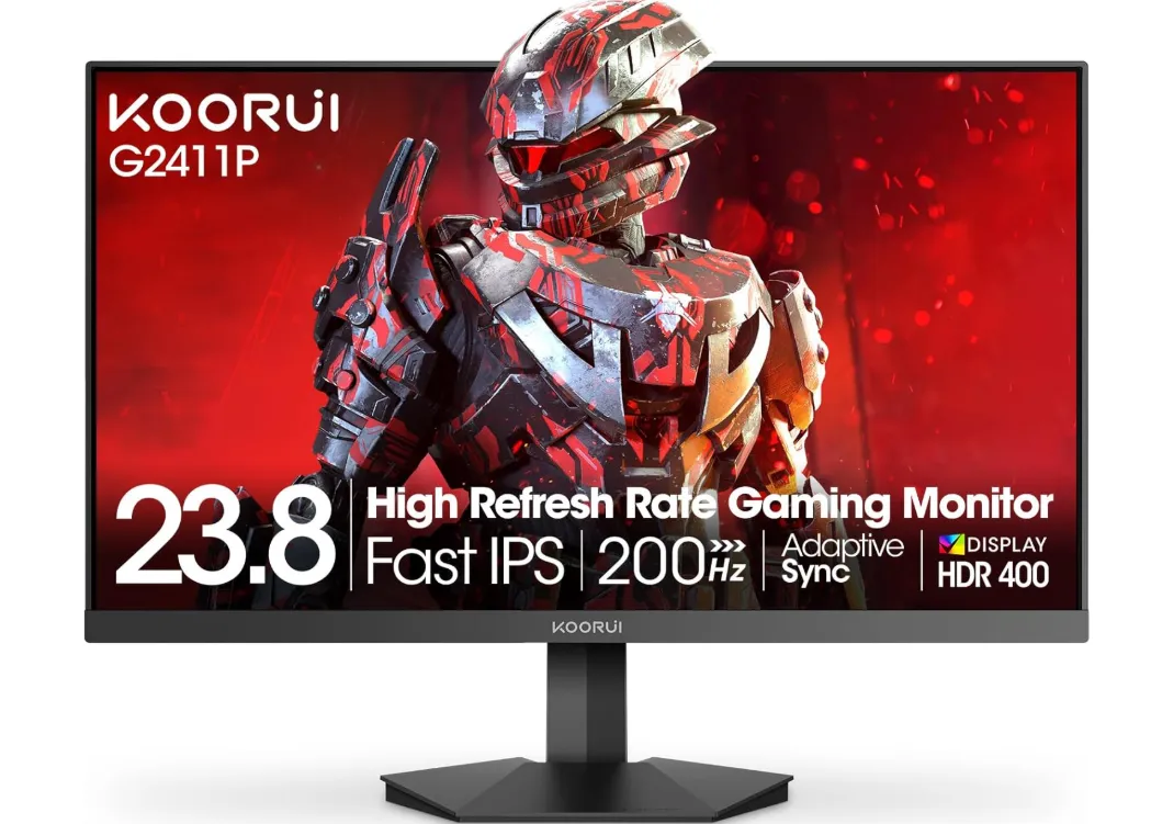KOORUI Gaming Monitor 24-inch IPS FHD 1080p, 200Hz 1ms HDR400 90% DCI-P3 Color Gamut, Adaptive Sync Ultra Slim Frame, VESA Mountable, HDMI x 2, DisplayPort, Black, G2411P