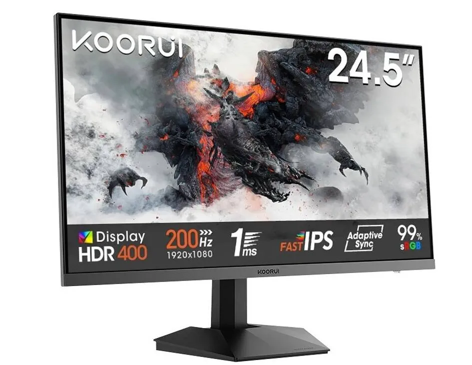 KOORUI G2511P Gaming Monitor, 25" IPS Display, FHD Resolution, 200Hz Refresh Rate, 1ms (MPRT) Response Time, Adaptive Sync Technology, 16.7m Color Display, Black | G2511P