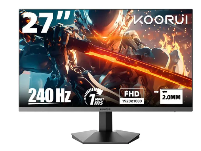 KOORUI GN02 27" FHD VA Gaming Monitor 240hz Refresh Rate, 1ms Response Time, DCI-P3 90% Color Gamut, Adaptive Sync, 1920 x 1080, HDMI, DisplayPort, Black | GN02