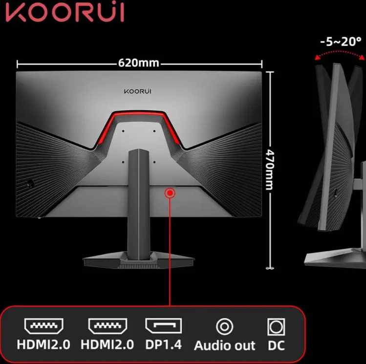 KOORUI GN02 27" FHD VA Gaming Monitor 240hz Refresh Rate, 1ms Response Time, DCI-P3 90% Color Gamut, Adaptive Sync, 1920 x 1080, HDMI, DisplayPort, Black | GN02