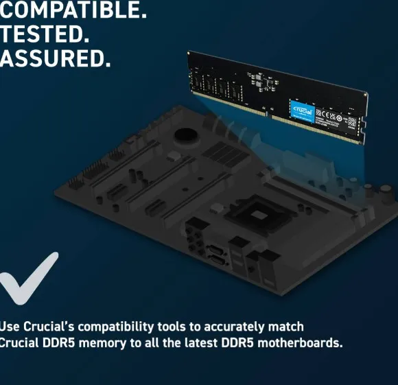 Crucial UDIMM Desktop Memory, 16GB Capacity, DDR5-5600 Speed, 46-45-45 JEDEC, 1.1 Voltage, Unbuffered | CT16G56C46U5 4