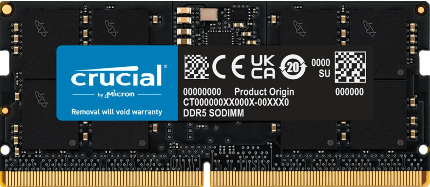 Crucial SODIMM Laptop Memory, 16GB Capacity, DDR5-5600 Speed, 46-45-45 JEDEC, 1.1 Voltage, Unbuffered | CT16G56C46S5
