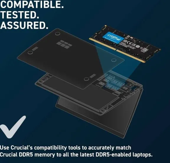 Crucial SODIMM Laptop Memory, 16GB Capacity, DDR5-5600 Speed, 46-45-45 JEDEC, 1.1 Voltage, Unbuffered | CT16G56C46S5 3
