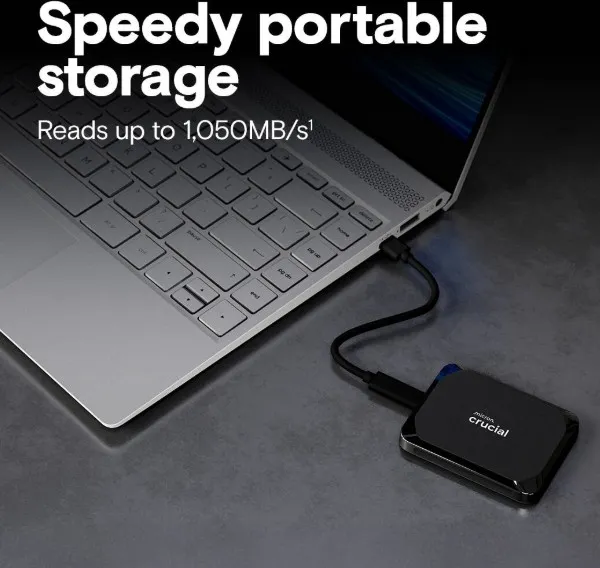 Crucial X9 Portable SSD, 2TB Capacity, 1050 MB/s Sequential Read, USB 3.2 Gen-2 (10Gb/s) Interface, Black | CT2000X9SSD9