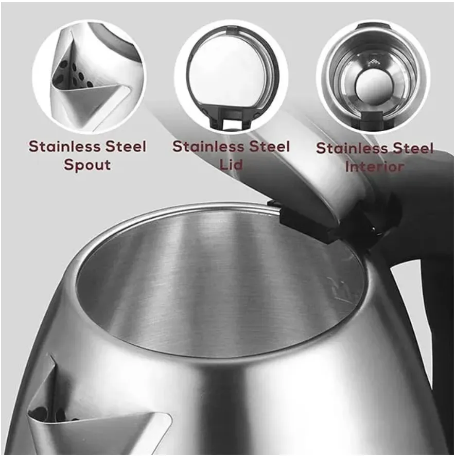 CrownLine KT-157 Electric Kettle, 1.8L, Stainless Steel, Silver, 1800–2200W 5
