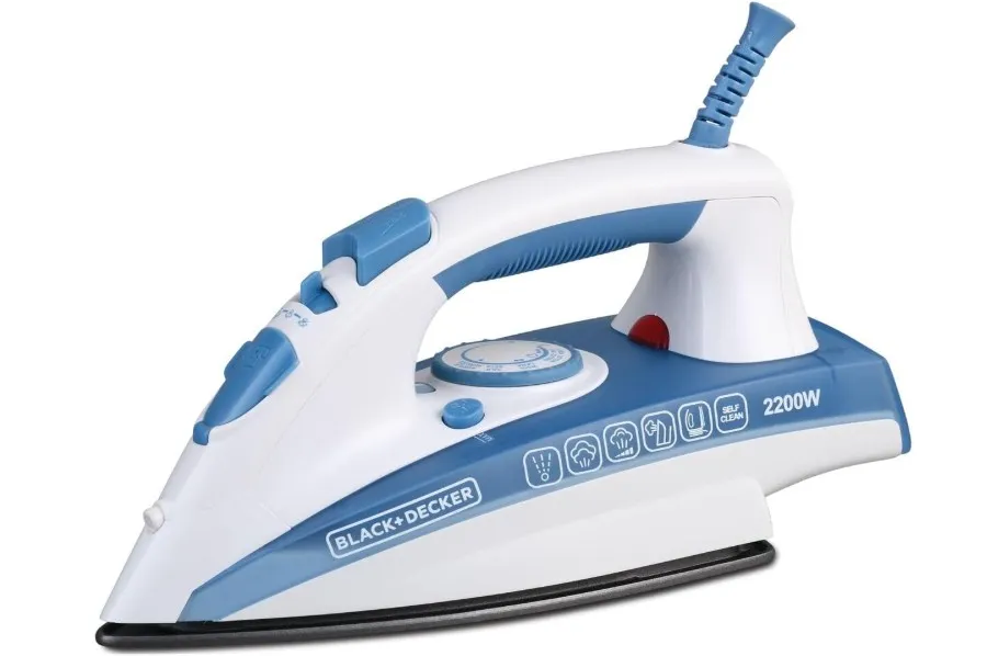BLACK+DECKER 2000W Steam Iron, Ceramic Soleplate, 25g/min Continuous Steam, 90g Steam Boost, Vertical Steam, Self-Clean, Anti-Drip, 300ml Water Tank, Blue, X2000-B5