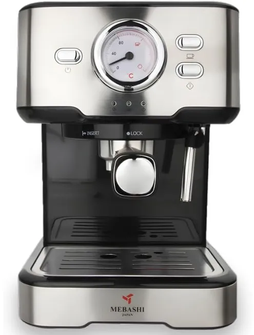 Mebashi ME-ECM2021 Espresso Coffee Machine, 1.5L, 20 Bar ULKA Italy Pump, 1100W, Chrome Black / Steel