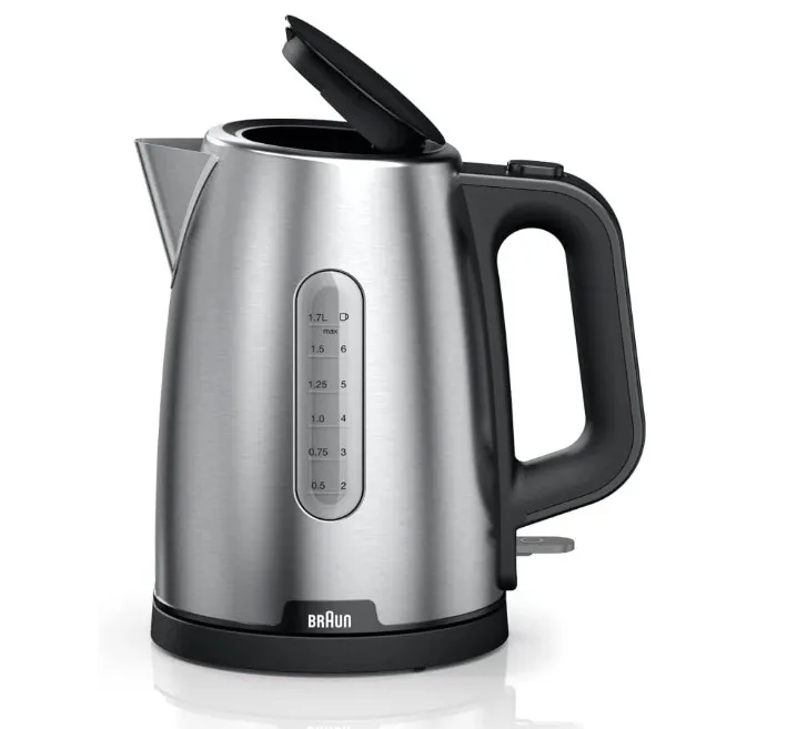 Braun WK 1500 BK PurShine Water kettle, 2200 Watts, 1.7L Capacity, Black, Stainless Steel