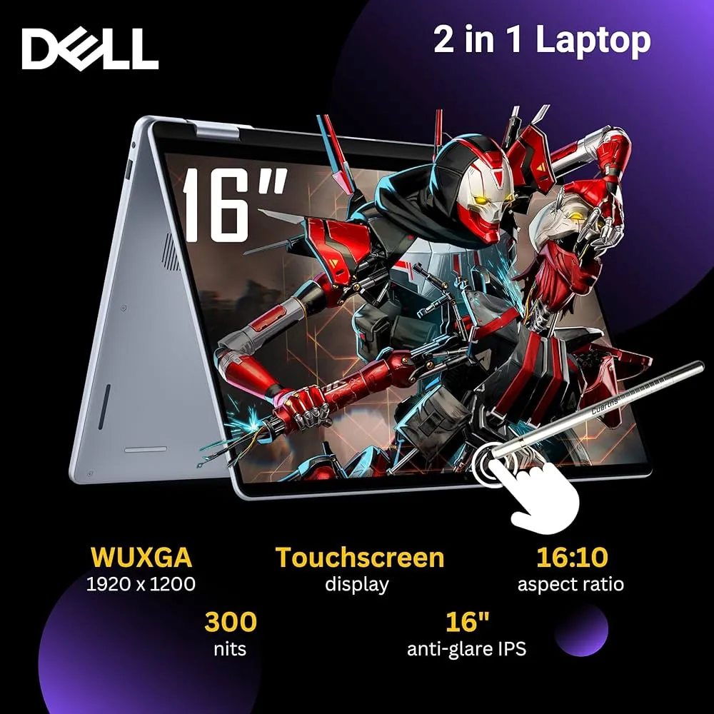 Dell 16 Plus 2-in-1 Laptop, 16" 1920 x 1200 Touch, Core Ultra 7 256V AI Ready, Copilot, Backlit Keyboard, 1080p Webcam, Wi-Fi 7, Windows 11 Pro, Ice Blue With Office 365 (16 GB RAM + 2TB SSD)