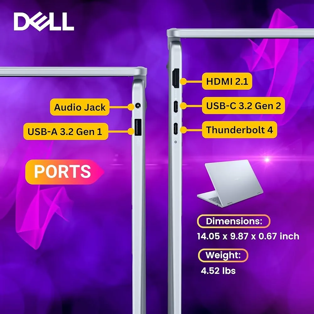 Dell 16 Plus AI Business 2-in-1 Laptop 16.0" Touch FHD+ Display (Intel Ultra 7-256V(>i9-13900H), Backlit KB, FP, WiFi 7, Win11P) w/DKZ USB Port Expander (Previous Inspiron) (16GB RAM + 2TB SSD) 5
