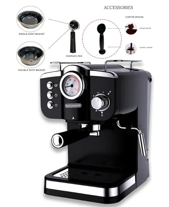Mebashi ME-ECM2015 GRY Espresso Coffee Machine, 20 Bar, 1.2L, Grey 2