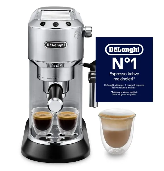 De'Longhi Dedica Pump Espresso Manual Coffee Machine | Cappuccino, Latte Macchiato With Milk Frother | Thermo Block Heating System For Accurate Temperature | Easy To Clean | EC685.M (Metal)