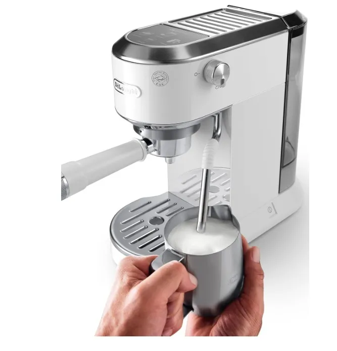 De'Longhi Dedica Duo EC890.WI, Barista Coffee Machine with Pump, Espresso and Cold Brew, Manual Coffee Machine with LatteArt Steam Rod, 15 cm Wide, 2 Espresso, Touch Screen, Cups up to 13 cm, White