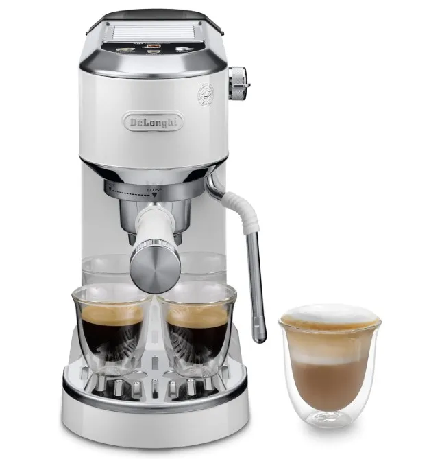 De'Longhi Dedica Duo EC890.WI, Barista Coffee Machine with Pump, Espresso and Cold Brew, Manual Coffee Machine with LatteArt Steam Rod, 15 cm Wide, 2 Espresso, Touch Screen, Cups up to 13 cm, White
