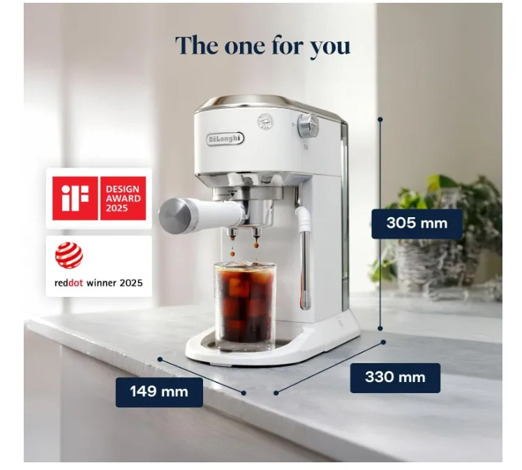 De'Longhi Dedica Duo EC890.WI, Barista Coffee Machine with Pump, Espresso and Cold Brew, Manual Coffee Machine with LatteArt Steam Rod, 15 cm Wide, 2 Espresso, Touch Screen, Cups up to 13 cm, White 3