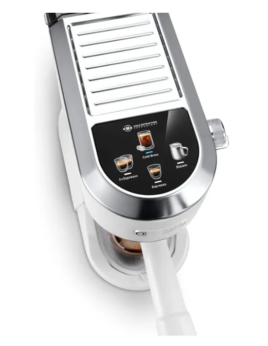 De'Longhi Dedica Duo EC890.WI Traditional Barista Pump Machine Espresso And Cold Brew Manual Coffee Machine with My LatteArt Steam Wand 15 cm Wide 2 Espresso Touch Display Mug up to 13cm White