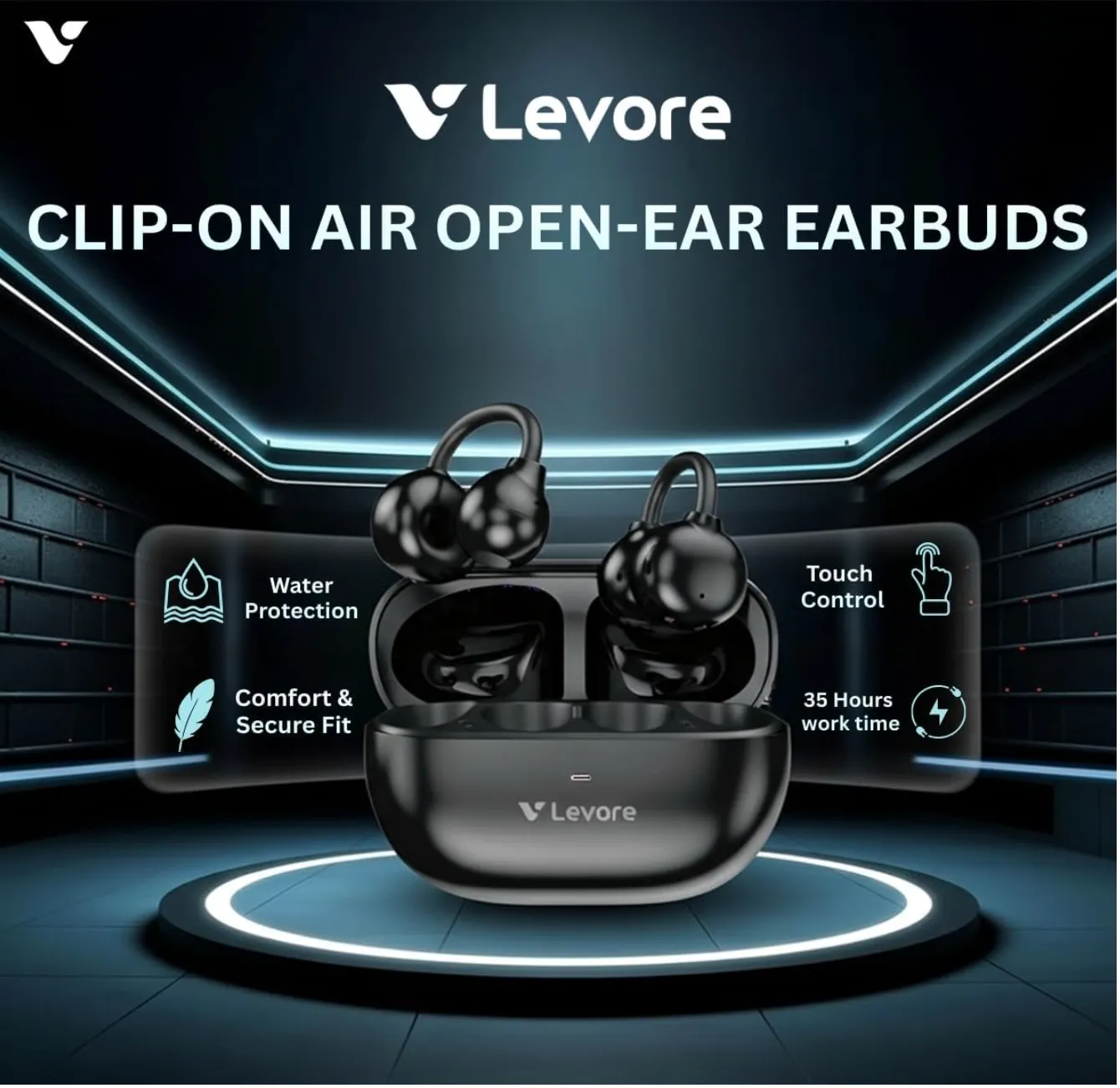 LEVORE Clip-On-Air OWS LBT204 Open-Ear Wireless Earbuds – Secure Clip-On Fit, Bluetooth Connectivity, Clear Sound, Built-In Mic, Lightweight Design for All-Day Comfort 3