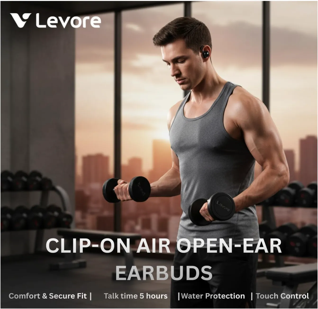 LEVORE Clip-On-Air OWS LBT204 Open-Ear Wireless Earbuds – Secure Clip-On Fit, Bluetooth Connectivity, Clear Sound, Built-In Mic, Lightweight Design for All-Day Comfort 2