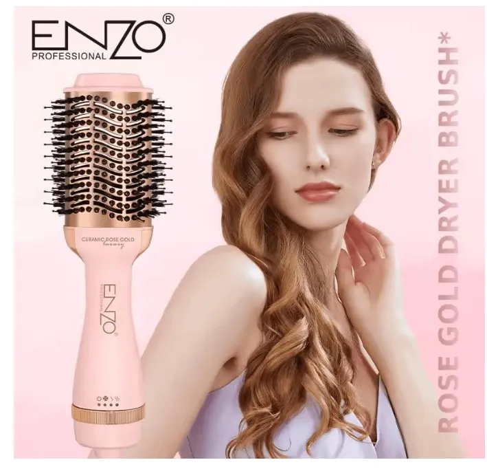 ENZO EN-6209 One-Step 1500W – 2-in-1 Hot Air Brush and Blow Dryer, Adjustable Heat & Speed Settings, Ceramic Coated Barrel-Intl Version-(Pink)