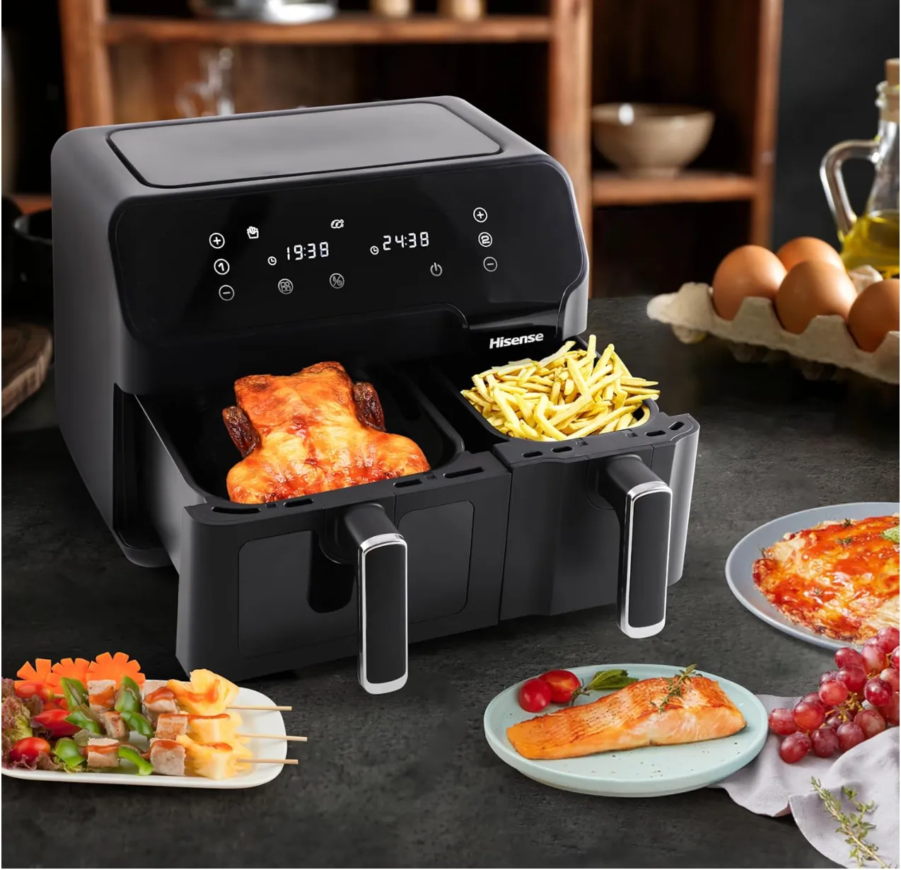 Hisense 9L Dual Basket Air Fryer, Air Fry, Preset Menus, 360° Circulation, LED Display, Dual Cooking Zone, Visible Basket, H09AFBK2S5 4