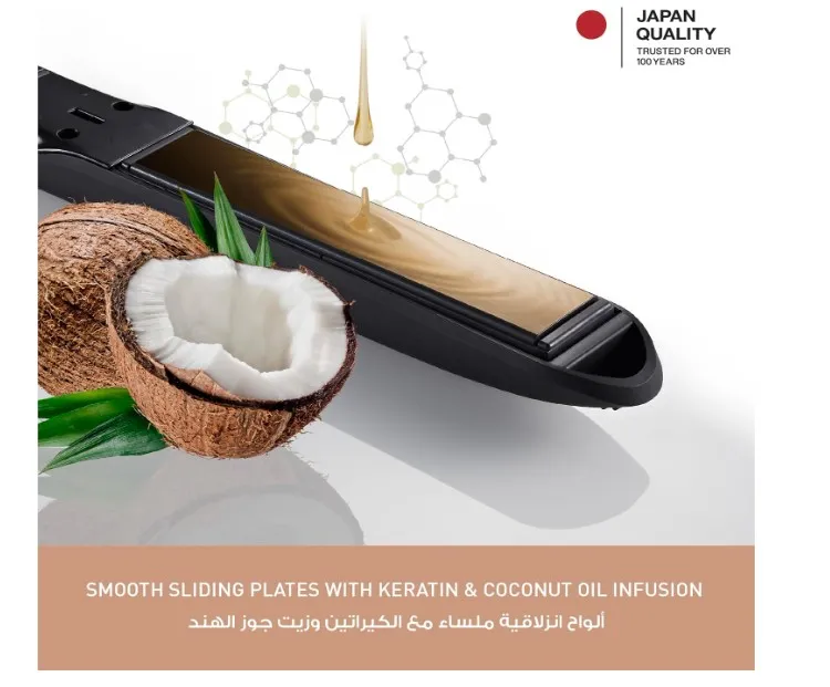 Panasonic Hair Straightener EH-HV70 Ionity Curl Volumize Keratin Coconut Oil Infused Ceramic Plates, One Size