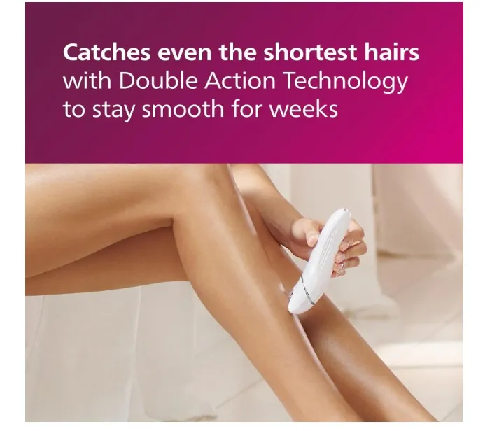 Philips Series 8000 Epilator, Wet And Dry Cordless Hair Removal And Skin Care System, For Legs, Body With 9 Accessories Including Shaver Head And Pedicure Foot File Bre740/11, White