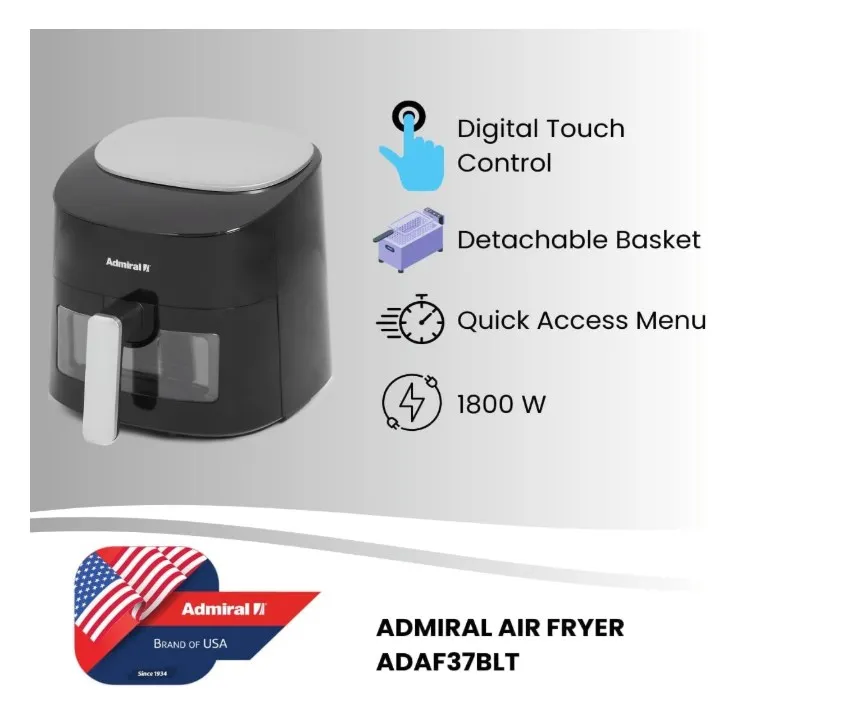 Admiral Air Fryer 3.7L, Oil Free Cooking, Digital Touch Control, Dishwasher Safe, 1300W