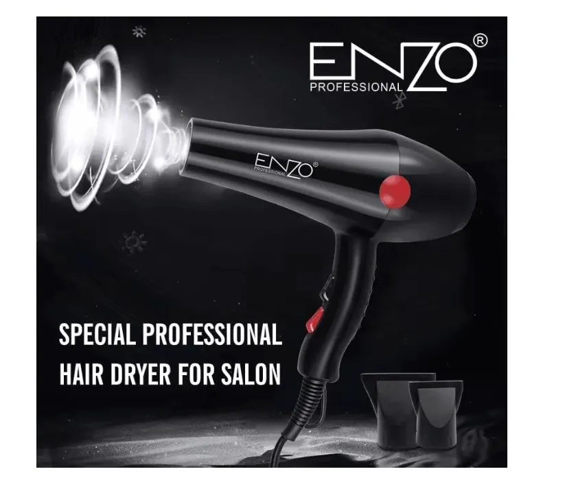 ENZO EN-6114 Professional Hair Dryer – 2200W High-Power with Ionic Technology, 3 Heat Settings, 2 Speed Settings, and Concentrator Nozzle-Intl Version