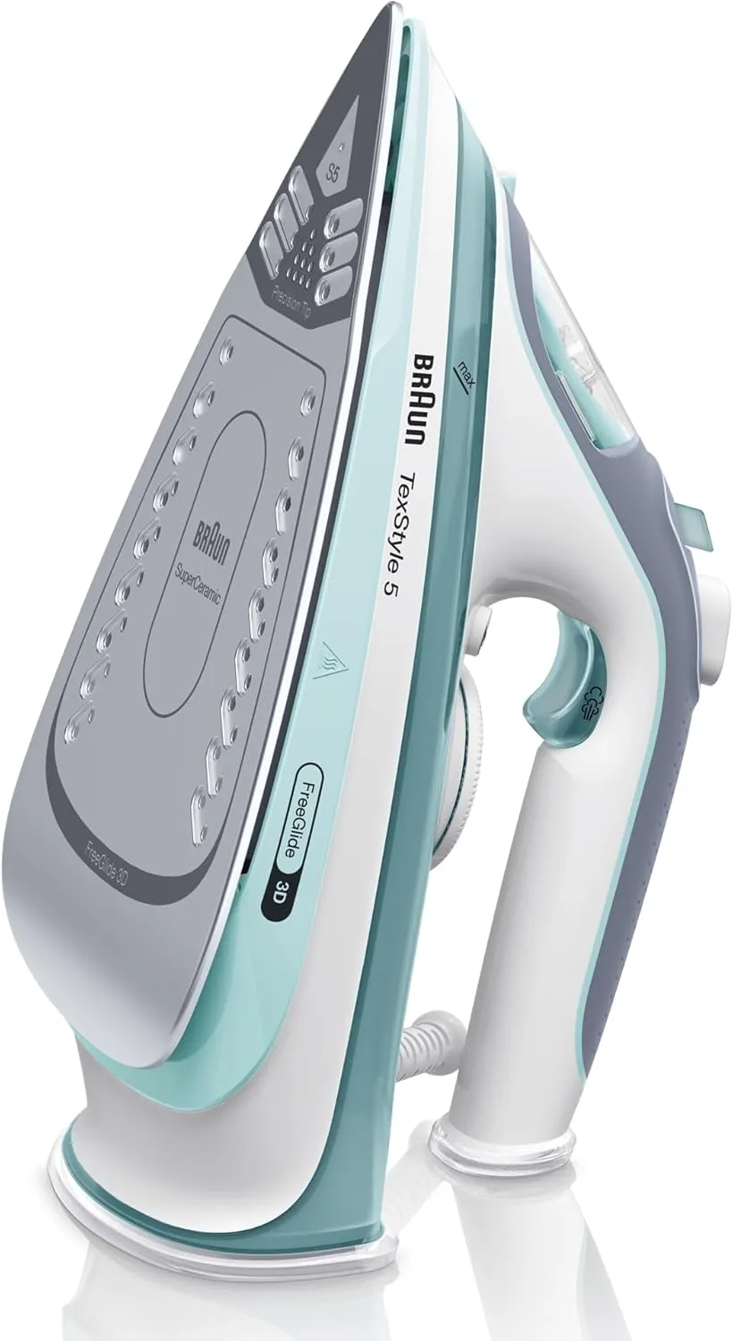Braun TexStyle 5 Steam Iron, FreeGlide 3D Technology, 2700 Watts, SuperCeramic Coating, Precision Tip, Anti-Drip, 300ml Water Capacity, SI 5017 Green