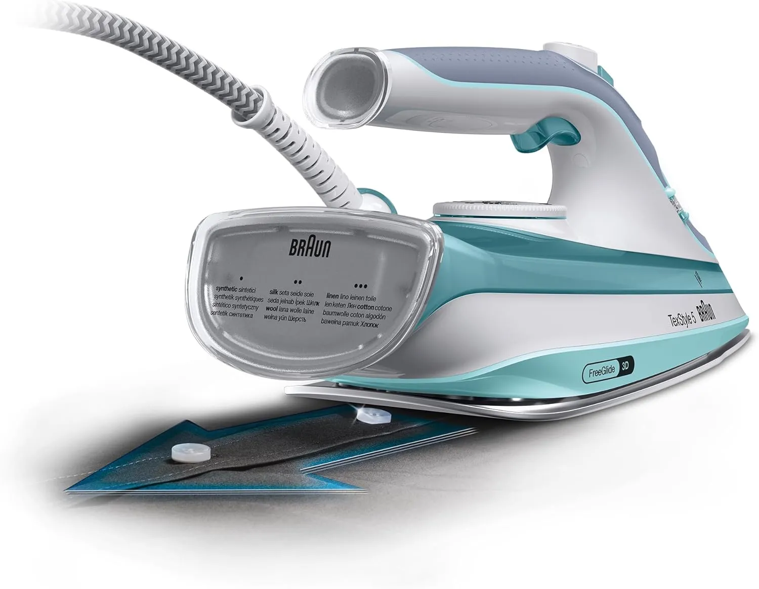 Braun TexStyle 5 Steam Iron, FreeGlide 3D Technology, 2700 Watts, SuperCeramic Coating, Precision Tip, Anti-Drip, 300ml Water Capacity, SI 5017 Green 3