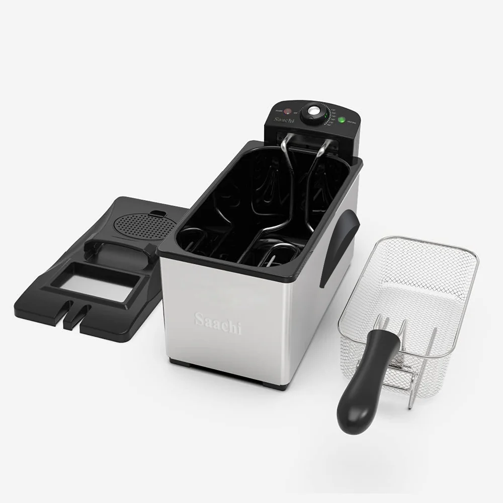 Saachi 3L Deep Fryer NL-DF-4751-ST, Stainless Steel, Adjustable Temperature up to 190°C, Large Frying Basket, Removable Inner Pan, Overheat Protection, 2000W