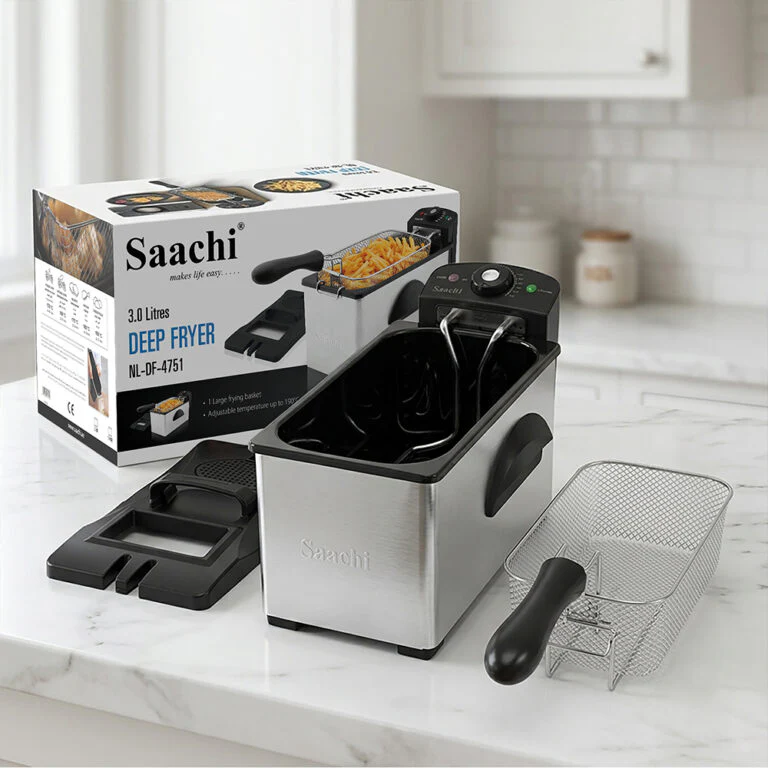 Saachi 3L Deep Fryer NL-DF-4751-ST, Stainless Steel, Adjustable Temperature up to 190°C, Large Frying Basket, Removable Inner Pan, Overheat Protection, 2000W