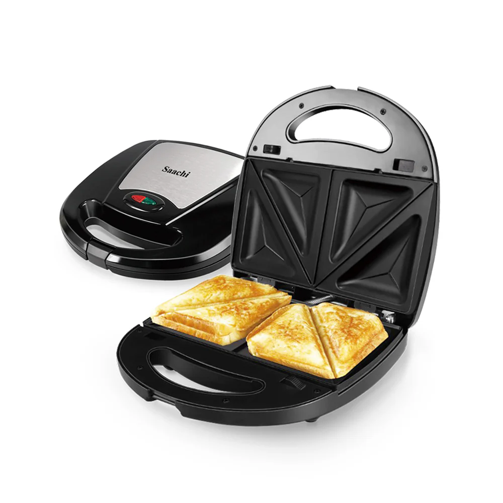 Saachi NL-7M-1572-BK 7-in-1 Multi Snack Maker, 750W, 7 Removable Non-Stick Plates for Cake Pops, Donuts, Nutties, Biscuits, Sandwiches, Waffles & Grilling, Automatic Thermostat, Indicator Light & Cool-Touch Locking Handle – Black