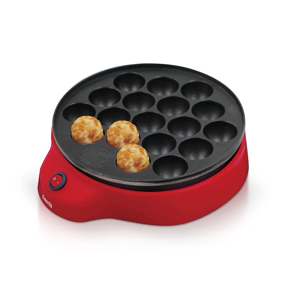 Saachi NL-DM-1852-RD 18-Piece Dumpling & Dutch Pancake Maker, 700W, Non-Stick Cooking Plate, Automatic Thermostat Control, Cool-Touch Housing, On/Off Switch & Non-Slip Feet – Red