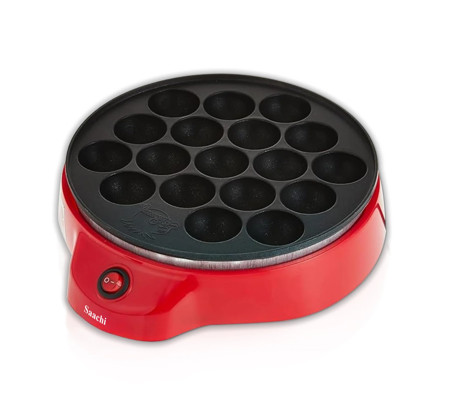 Saachi NL-DM-1852-RD 18-Piece Dumpling & Dutch Pancake Maker, 700W, Non-Stick Cooking Plate, Automatic Thermostat Control, Cool-Touch Housing, On/Off Switch & Non-Slip Feet – Red