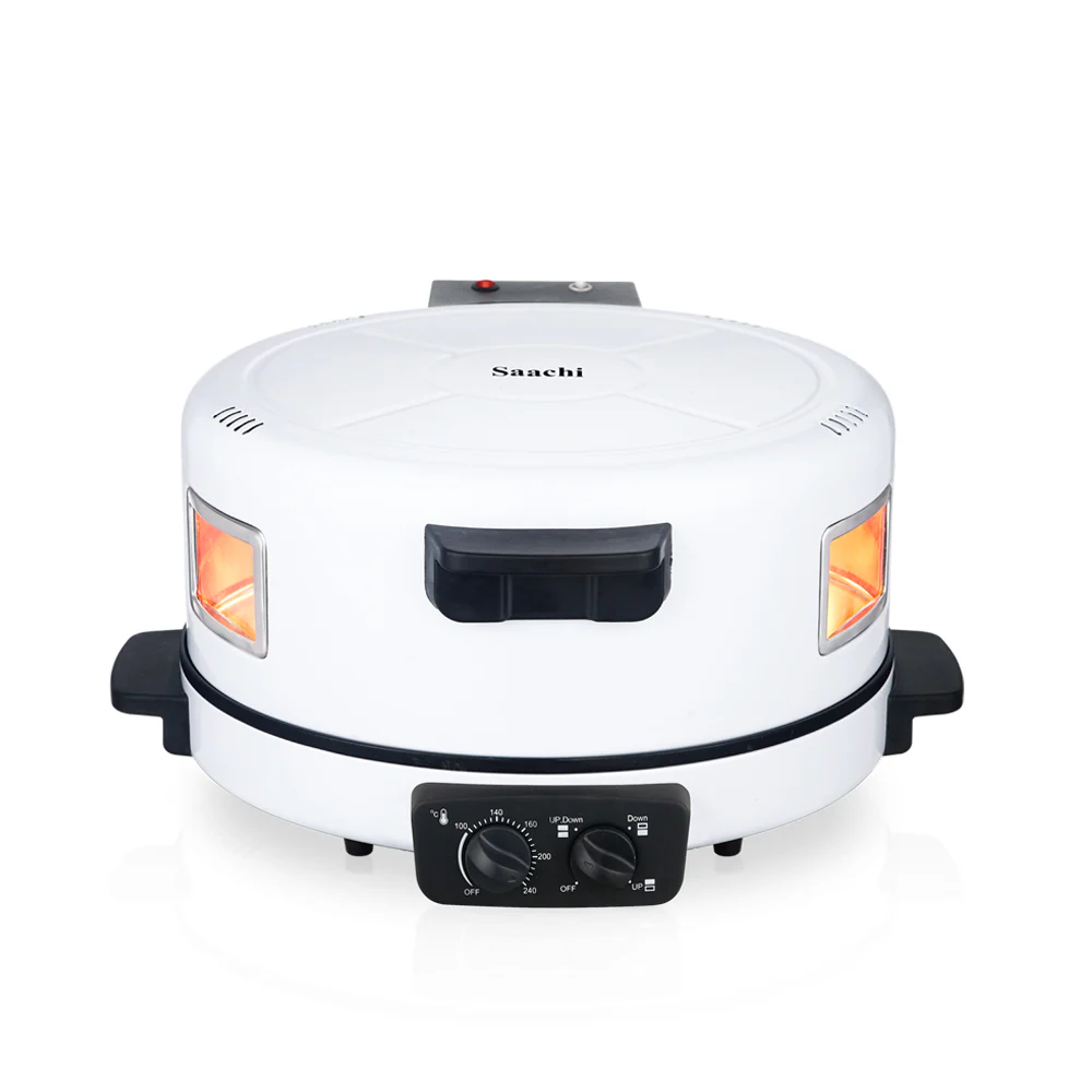 Saachi NL-RM-4980GT-WH 40cm Roti, Tortilla & Pizza Bread Maker, 2200W, Adjustable Temperature up to 240°C, Top/Bottom Heating Selection, Non-Stick Cooking Plate, Viewing Window, Cool-Touch Handles & Fuse Protection – White 3