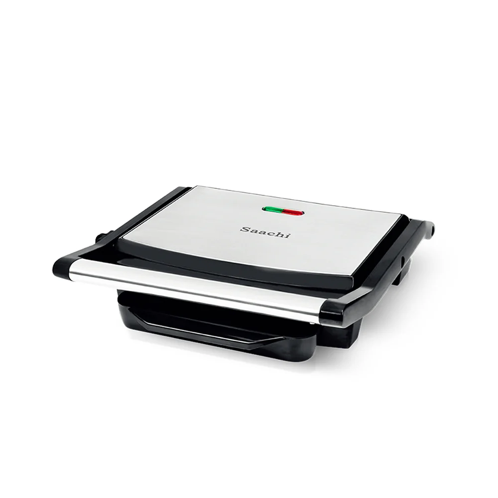 Saachi NL-SM-1507-BK Grill Press & Sandwich Maker, 2000W, Automatic Temperature Control, Non-Stick Grill Plates, Stainless-Steel Body, Cool-Touch Handles, Safety Lock, Drip Tray, Non-Slip Feet & Cord Storage – Black