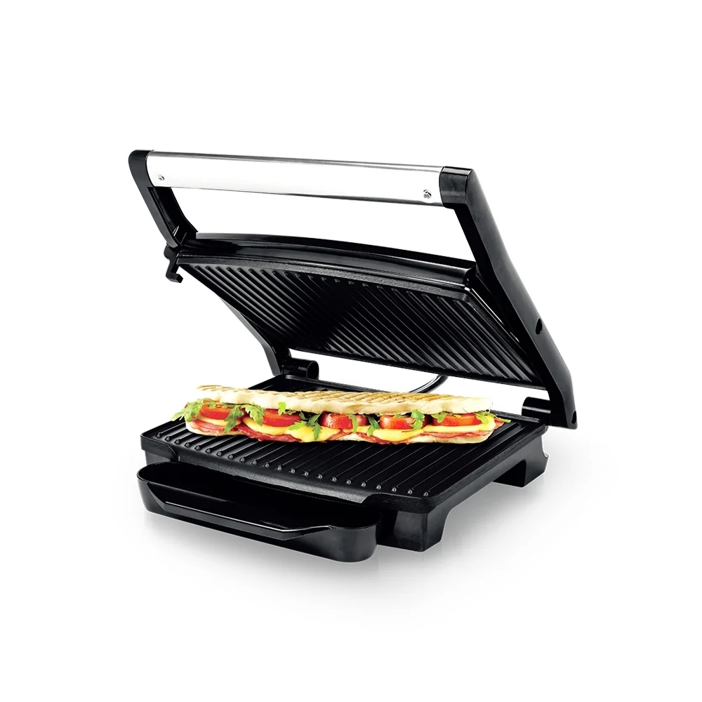 Saachi NL-SM-1507-BK Grill Press & Sandwich Maker, 2000W, Automatic Temperature Control, Non-Stick Grill Plates, Stainless-Steel Body, Cool-Touch Handles, Safety Lock, Drip Tray, Non-Slip Feet & Cord Storage – Black