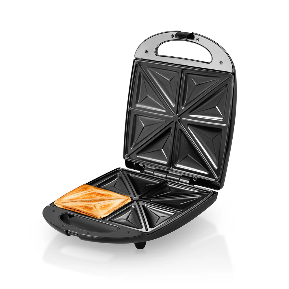 Saachi NL-ST-4655S-BK 4-Slice Sandwich Maker, 1100W, 4-Sandwich / 8-Triangle Capacity, Non-Stick Plates, Automatic Thermostat, Power & Ready Indicators, Safety Lock, Vertical Storage – Black