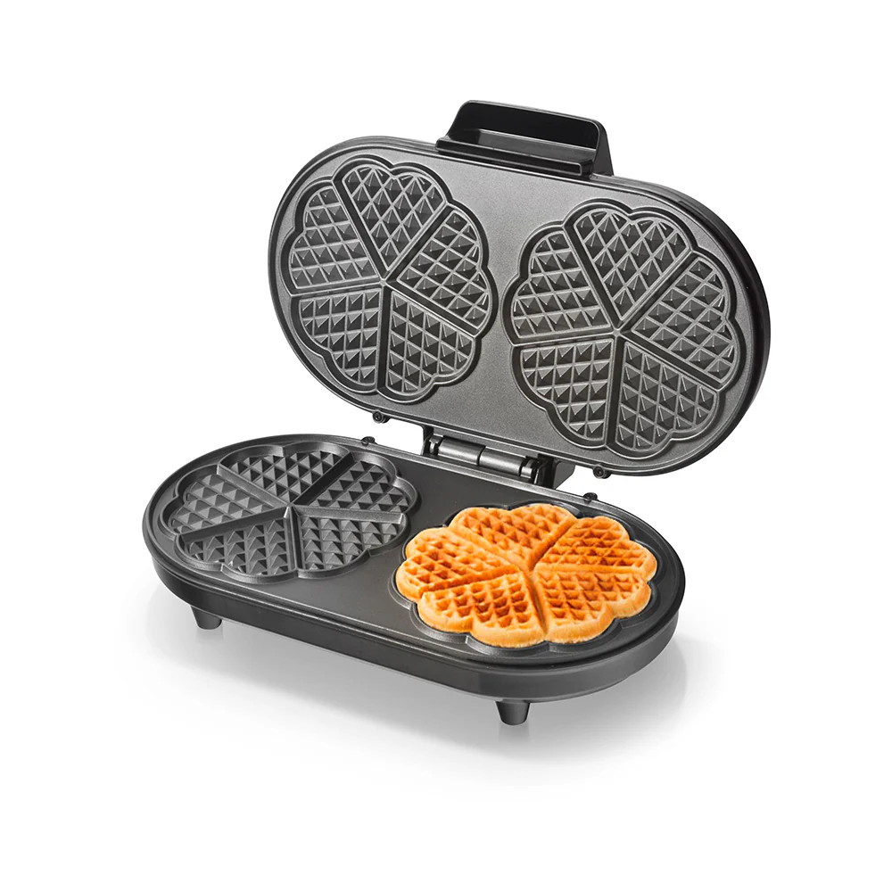 Saachi NL-WM-1551-BK Double Waffle Maker, 1200W, 2 Waffles with 10 Mini Heart-Shaped Pieces, Non-Stick Plates, Automatic Temperature Control & Cool-Touch Housing – Black