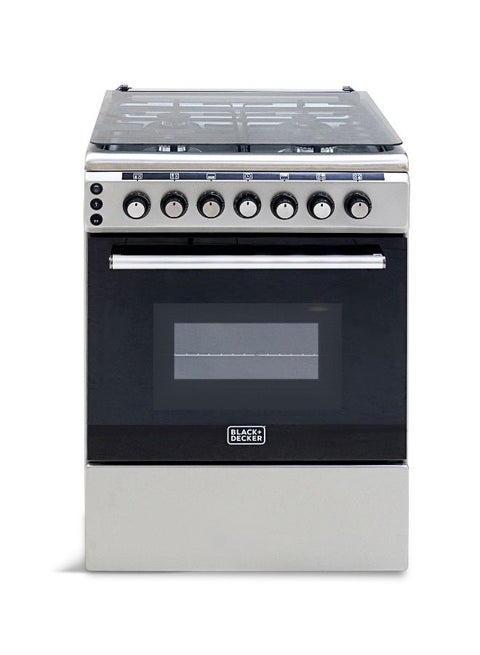 BLACK+DECKER 60 cm Freestanding Gas Cooker with 4 Gas Burners, Gas Oven & Gas Grill BXOFG604.002PZOX (Inox)