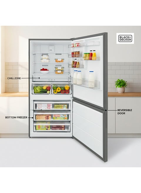 BLACK+DECKER 620L Gross / 564L Net Bottom Freezer No Frost Refrigerator BXREF653NFBVX (Silver)